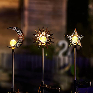 Solar Garden Decorations Moon, Sun and Star Stake Lights