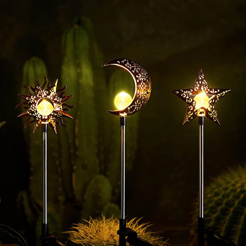Solar Garden Decorations Moon, Sun and Star Stake Lights